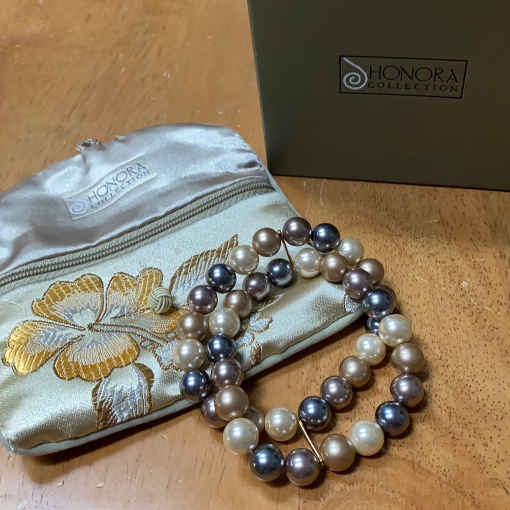 Honora Cultured Freshwater Pearls Stretch Bracelets Set of Two With Metal Bar
